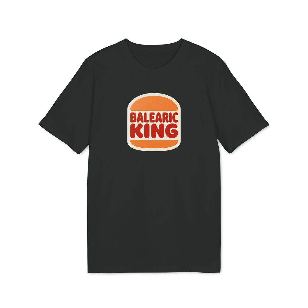 Balearic Blend T-shirt: A clean, flat-lay product photograph of the retro fast-food graphic tee in black, featuring the Balearic King logo centered on the chest.