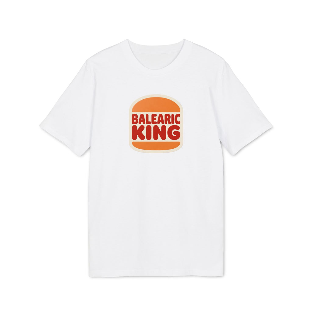 Balearic Blend T-shirt: A clean, flat-lay product photograph of the retro fast-food graphic tee in White, featuring the Balearic King logo centered on the chest.