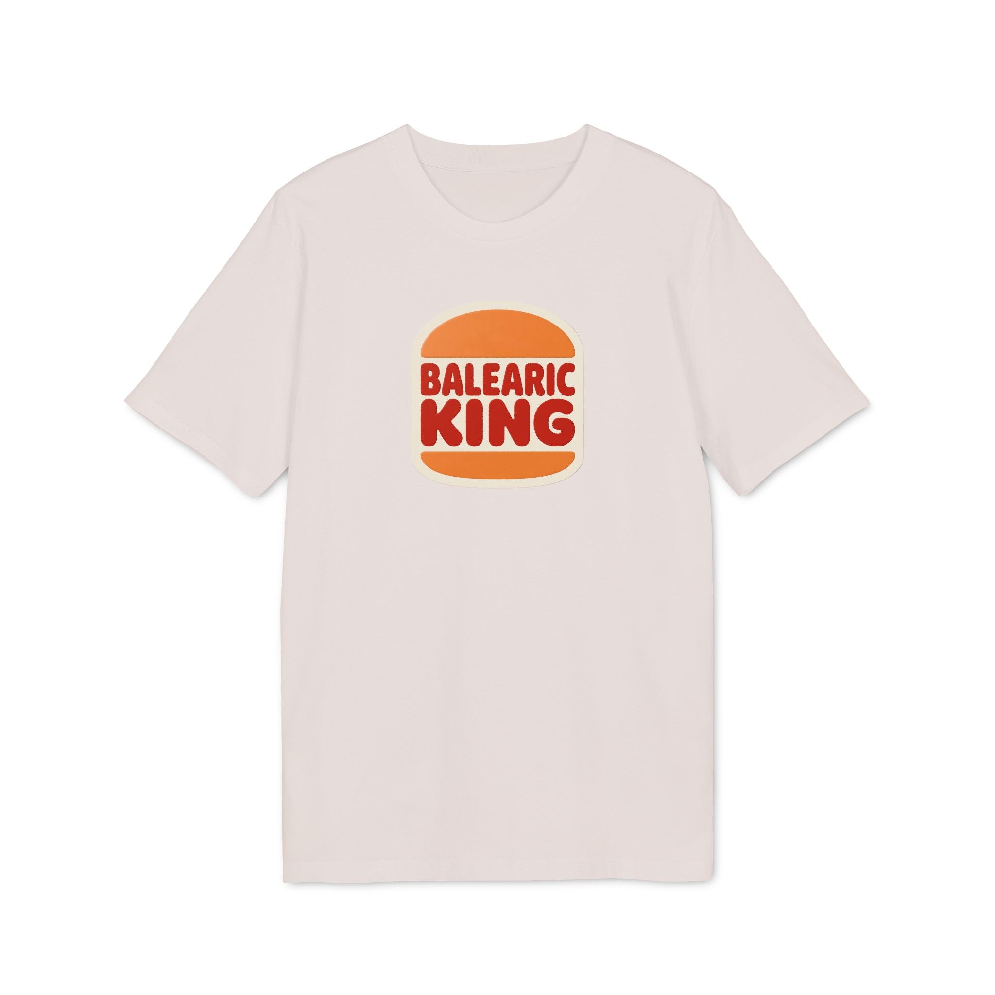Balearic Blend T-shirt: A clean, flat-lay product photograph of the retro fast-food graphic tee in Vintage White, featuring the Balearic King logo centered on the chest.
