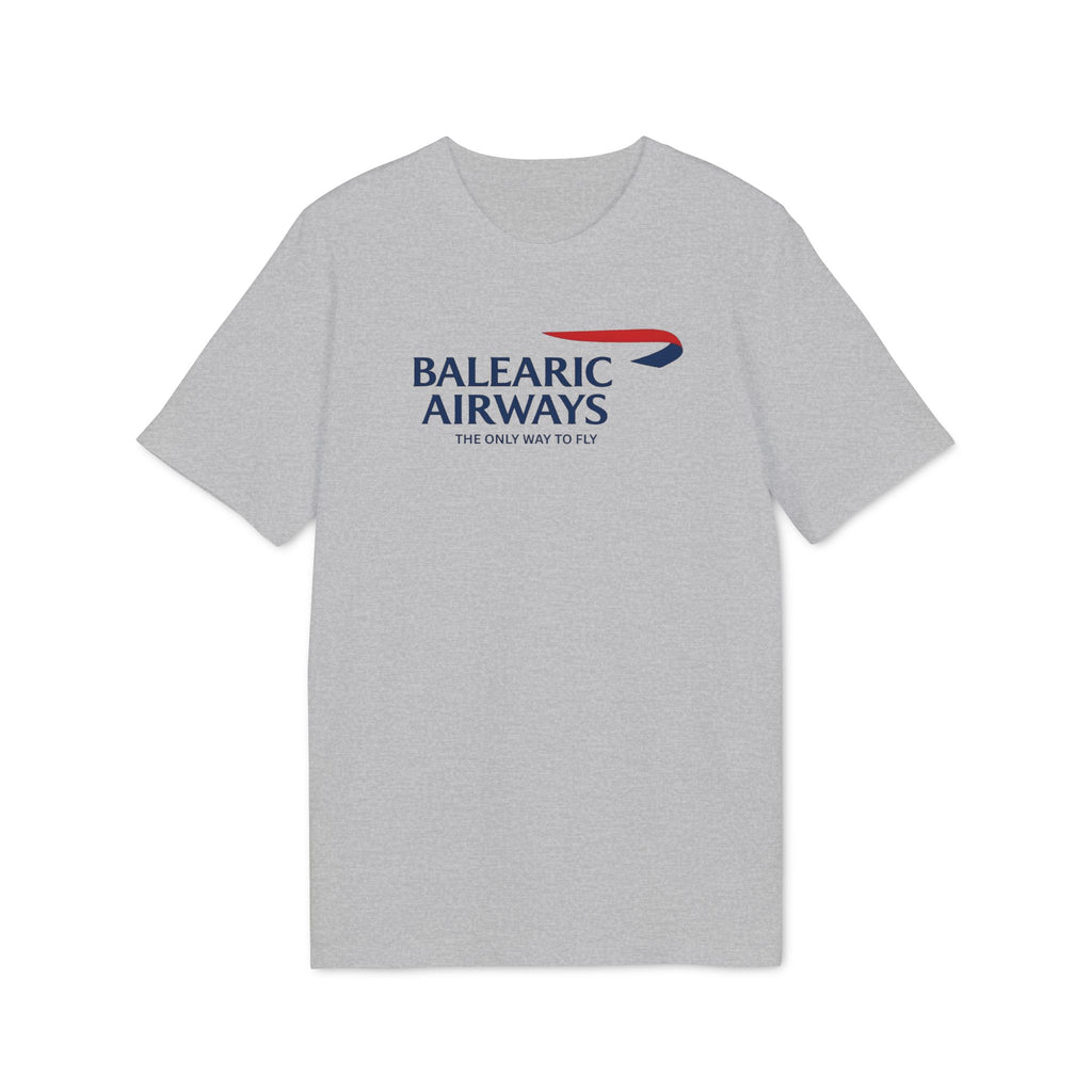 Balearic Blend T-shirt: Heather Grey flat-lay of the Balearic Airways graphic tee featuring the airline ribbon.