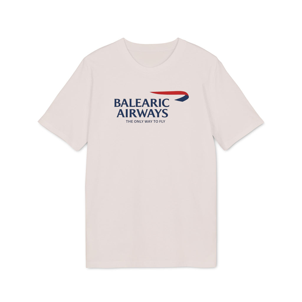 Balearic Blend T-shirt: Vintage White flat-lay of the Balearic Airways graphic tee featuring the airline ribbon.