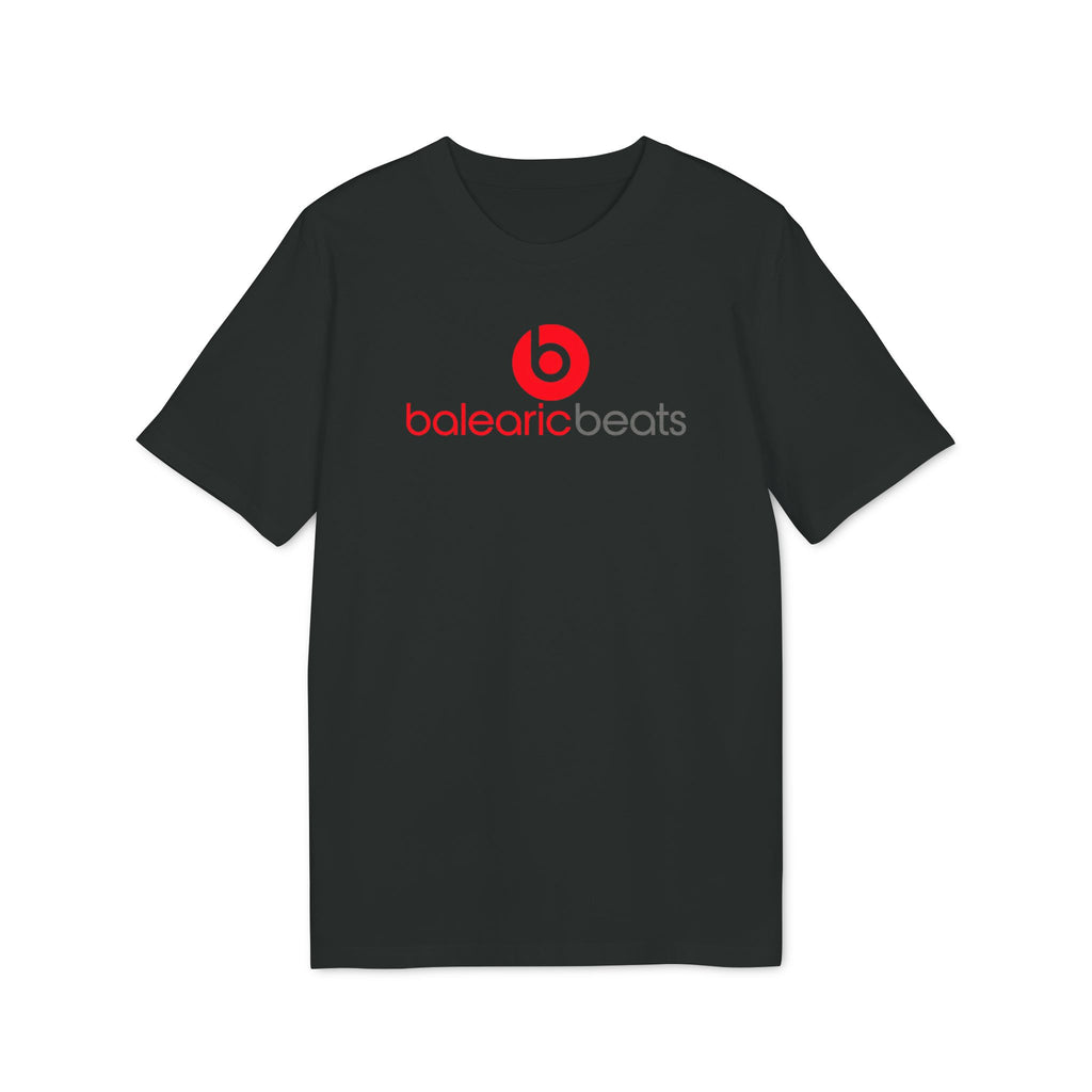 Balearic Blend T-shirt: Black colourway flat-lay showing red circular graphic print detail.