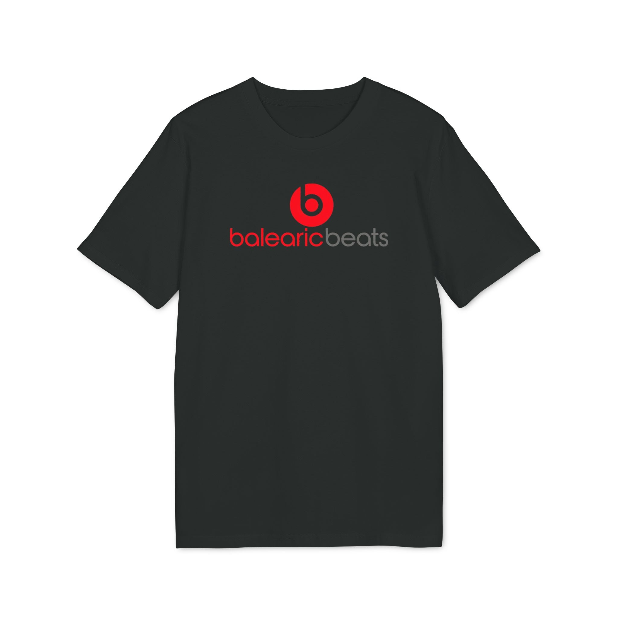 Balearic Blend T-shirt: Black colourway flat-lay showing red circular graphic print detail.