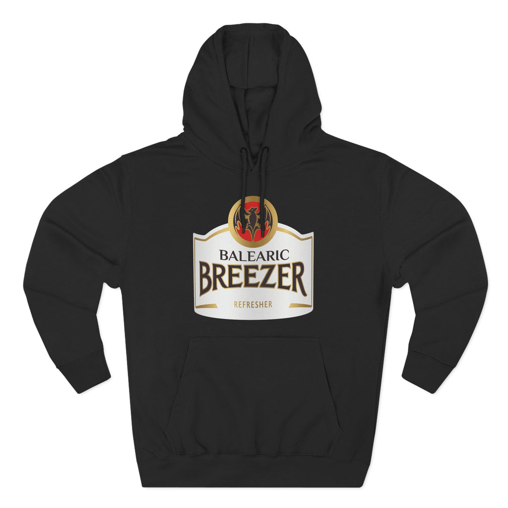 Balearic Breezer Hoodie Black colourway flat-lay showing the Balearic Breezer graphic print detail.