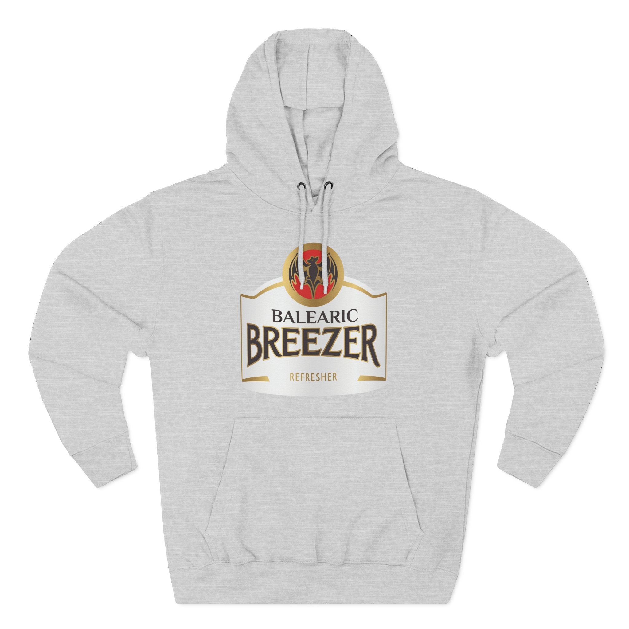 Balearic Breezer Hoodie Heather Grey colourway flat-lay showing the Balearic Breezer graphic print detail.
