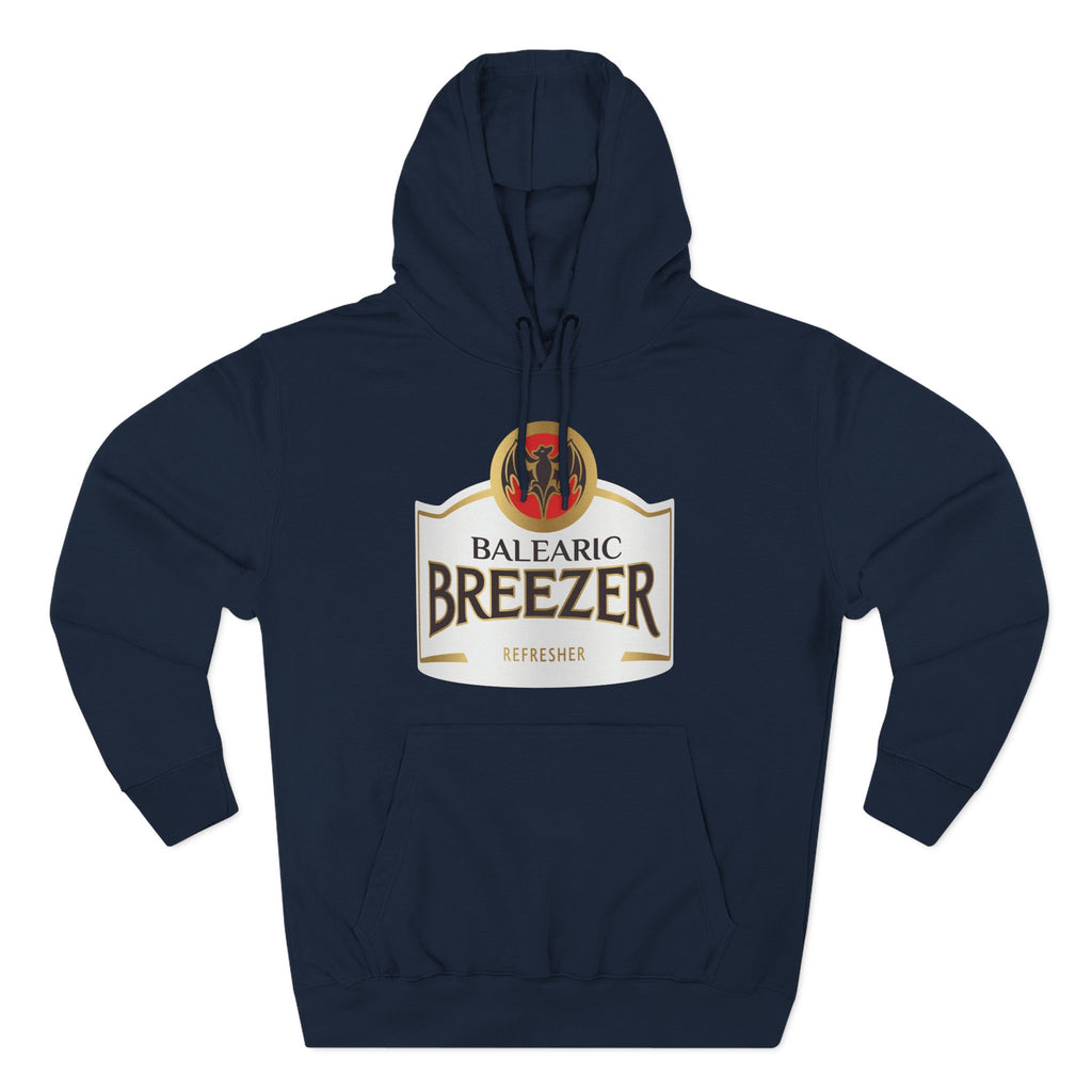Balearic Breezer Hoodie Navy colourway flat-lay showing the Balearic Breezer graphic print detail.