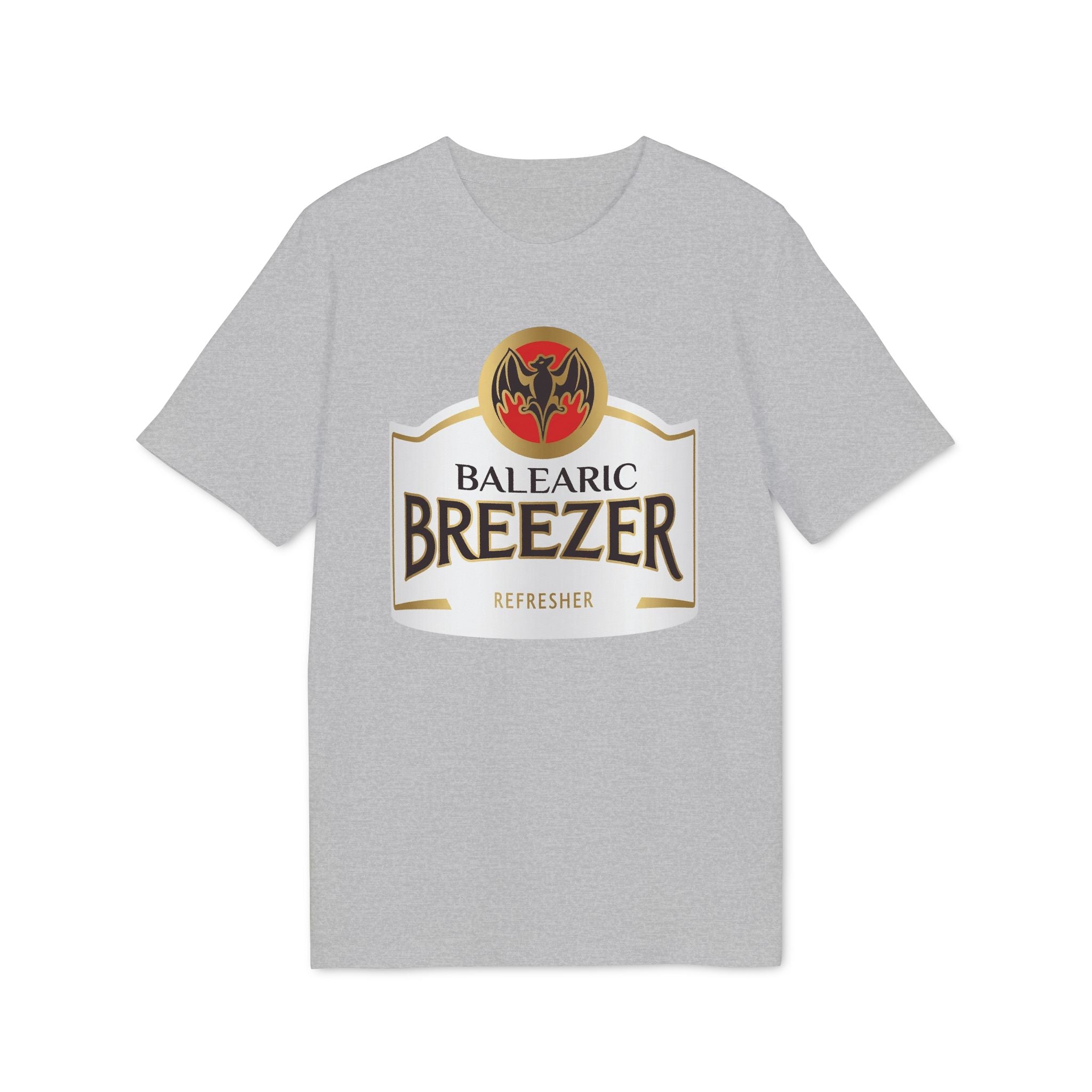 Balearic Blend T-shirt: Heather Grey flat-lay of the Balearic Breezer graphic tee featuring the vibrant label.