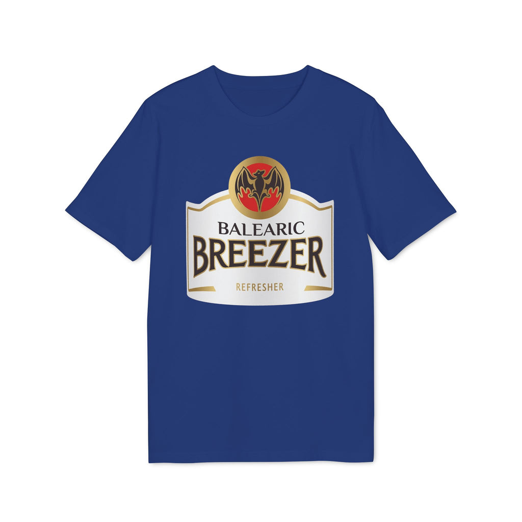 Balearic Blend T-shirt: Worker Blue flat-lay of the Balearic Breezer graphic tee featuring the vibrant label.