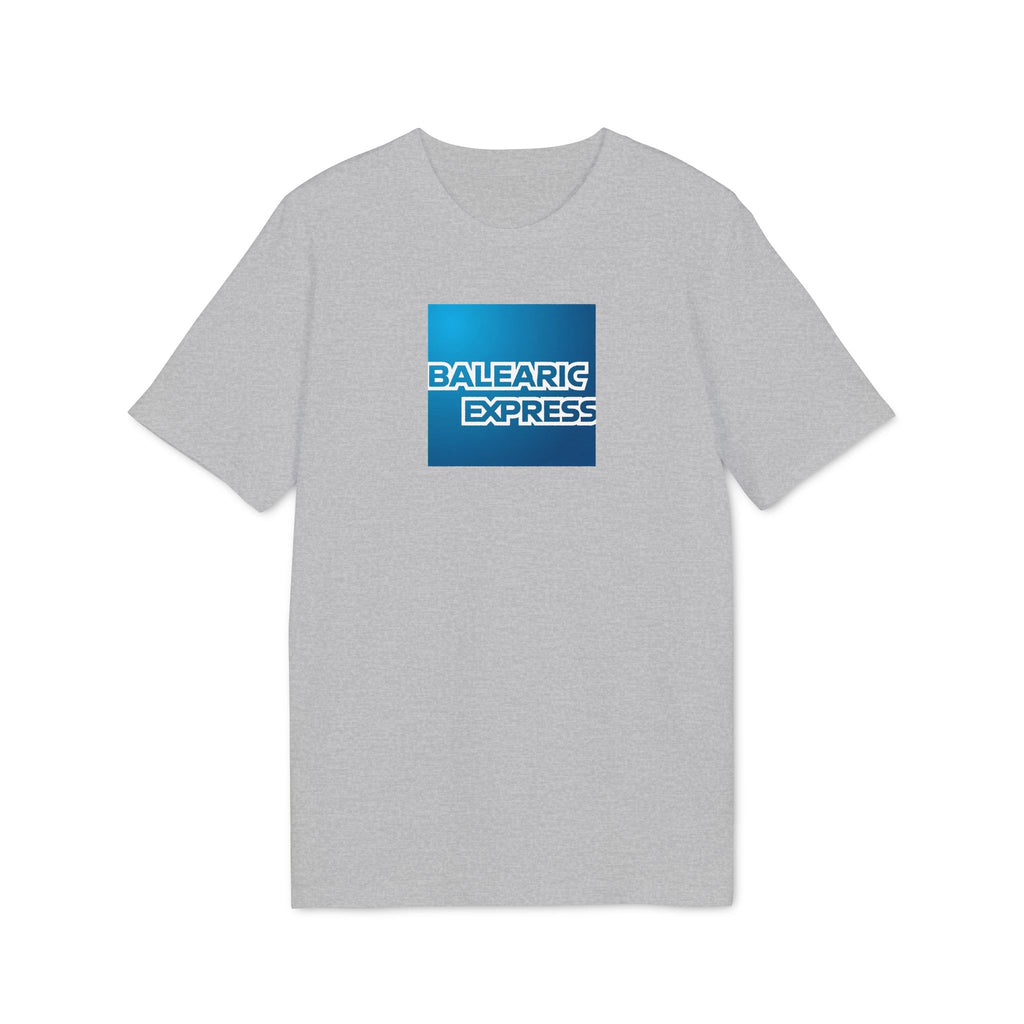 Gray t-shirt with a blue 'Balearic Express' logo on a white background