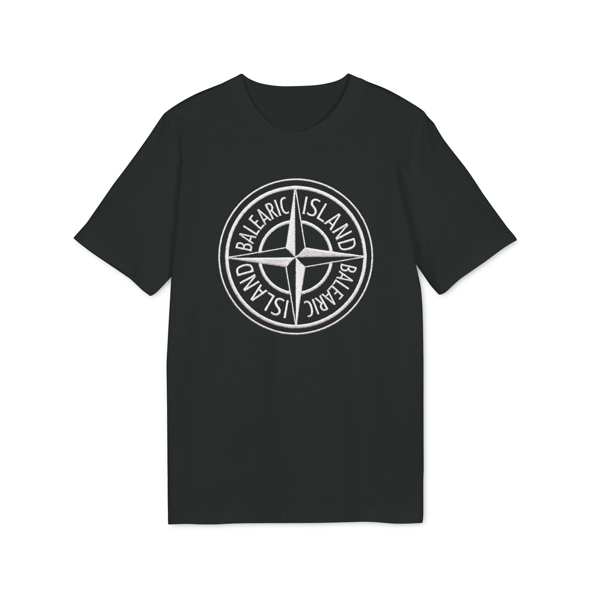 Balearic Blend T-shirt: Black flat-lay of the limited graphic tee featuring the inverted transparent badge print.