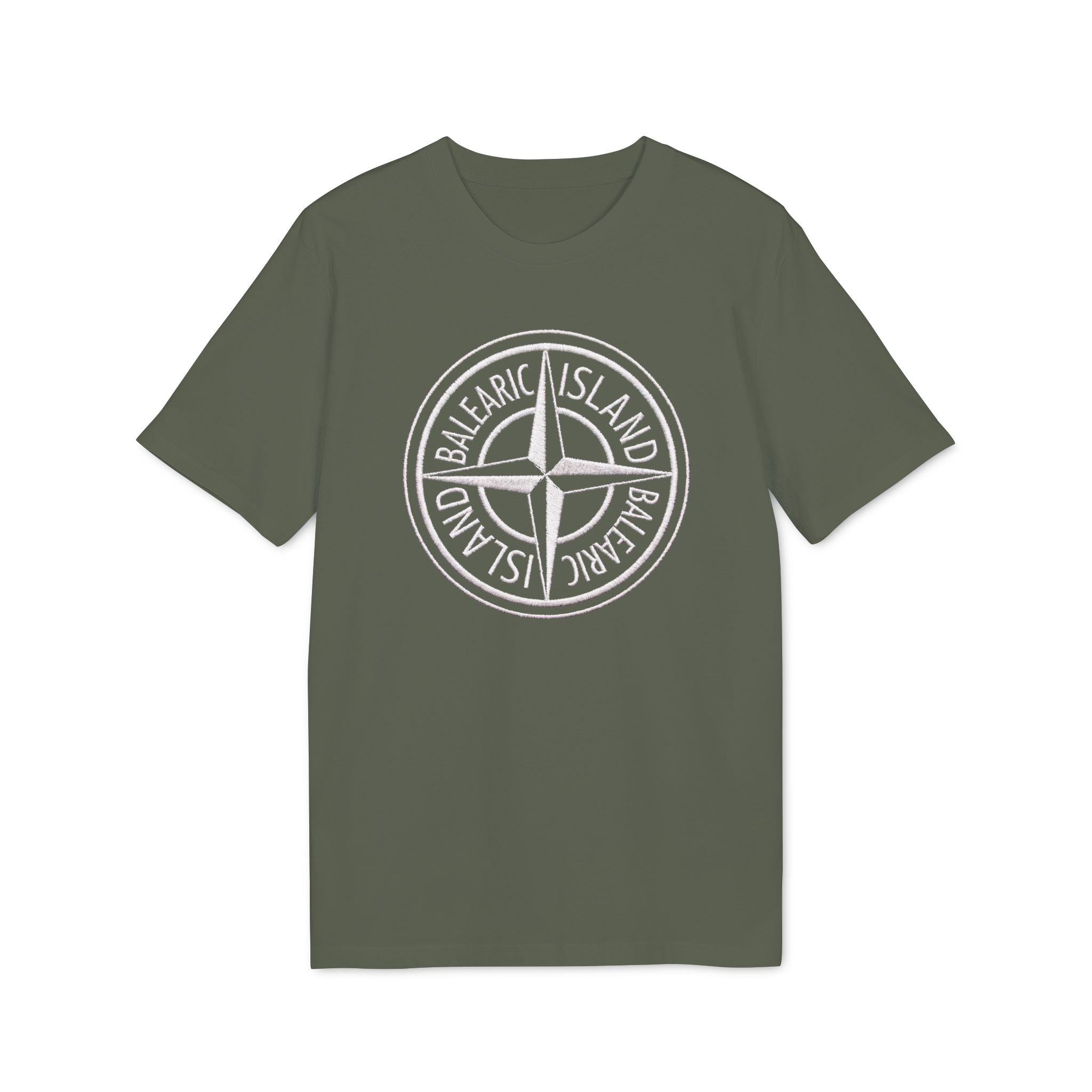 Balearic Blend T-shirt: Khaki flat-lay of the limited graphic tee featuring the inverted transparent badge print.