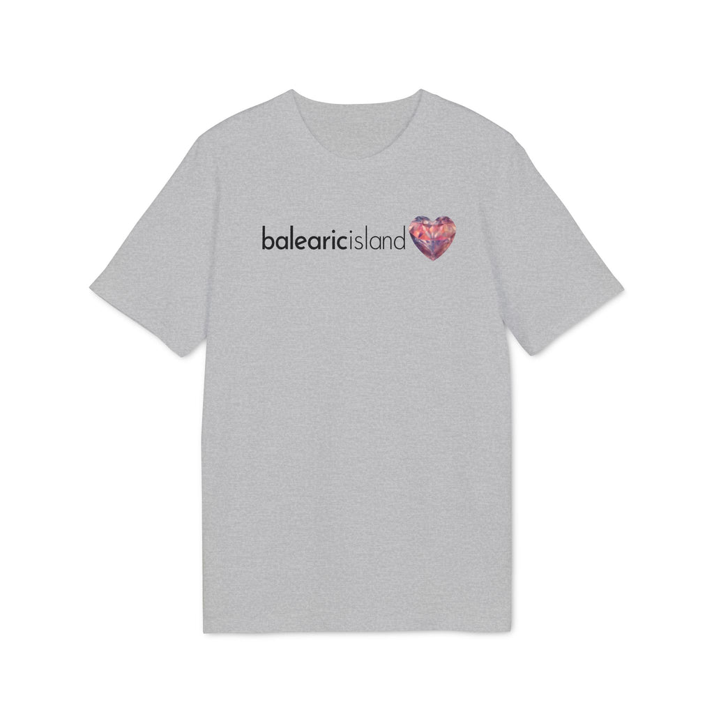 Balearic Blend T-shirt: Heather Grey colourway flat-lay showing the faceted heart graphic print detail.