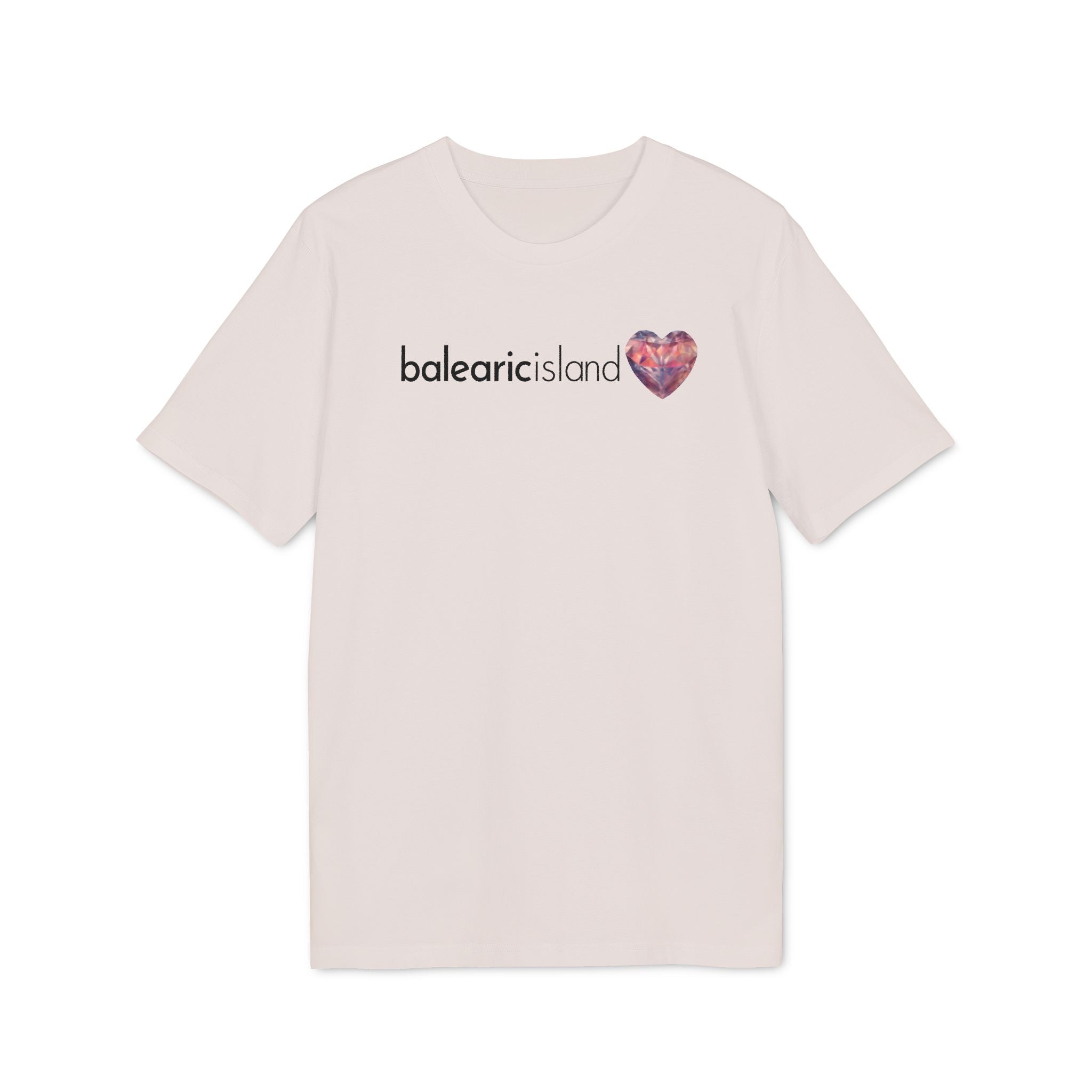 Balearic Blend T-shirt: Vintage White colourway flat-lay showing the faceted heart graphic print detail.