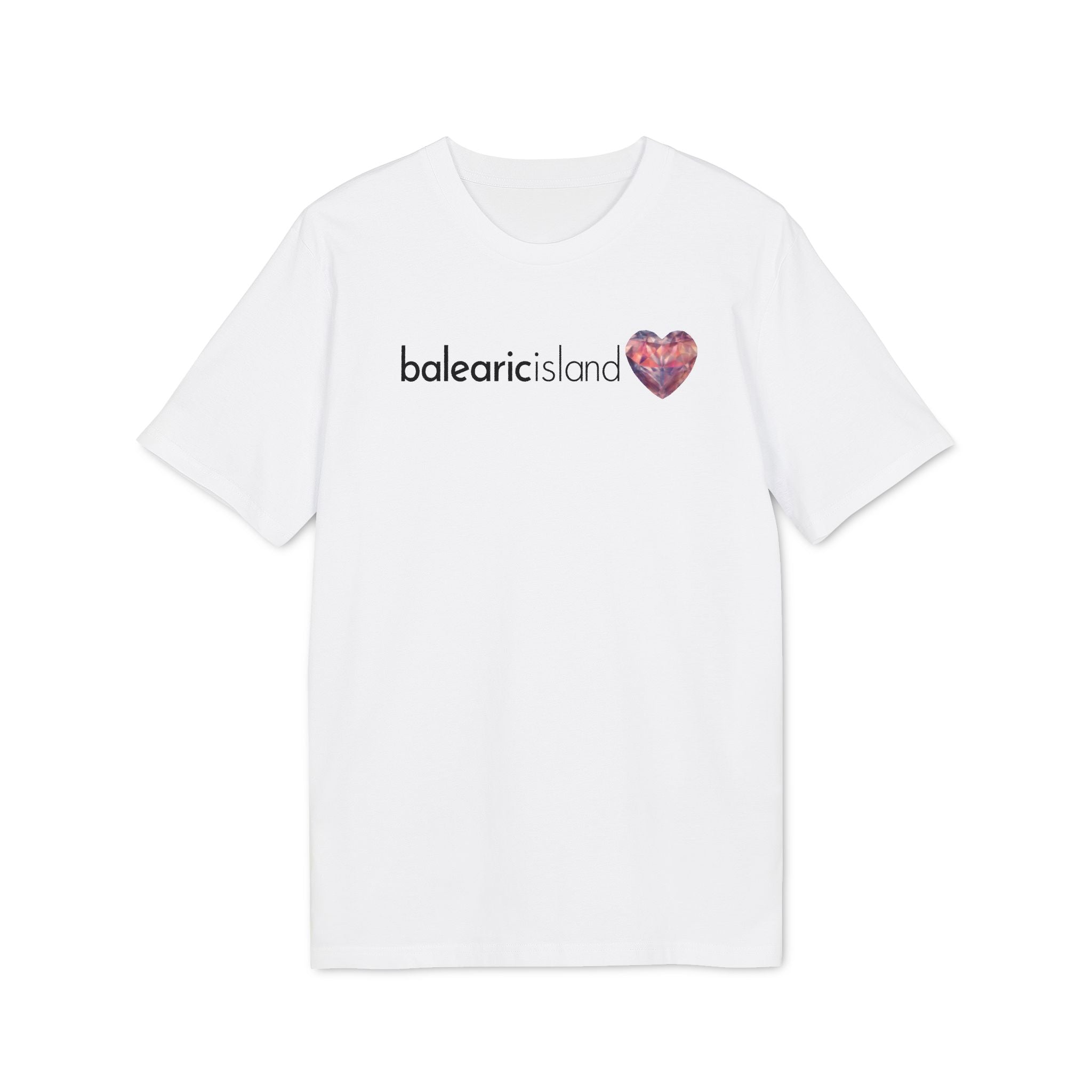 Balearic Blend T-shirt: White colourway flat-lay showing the faceted heart graphic print detail.