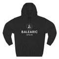 Black hoodie with 'Balearic Spain' text and logo on a white background
