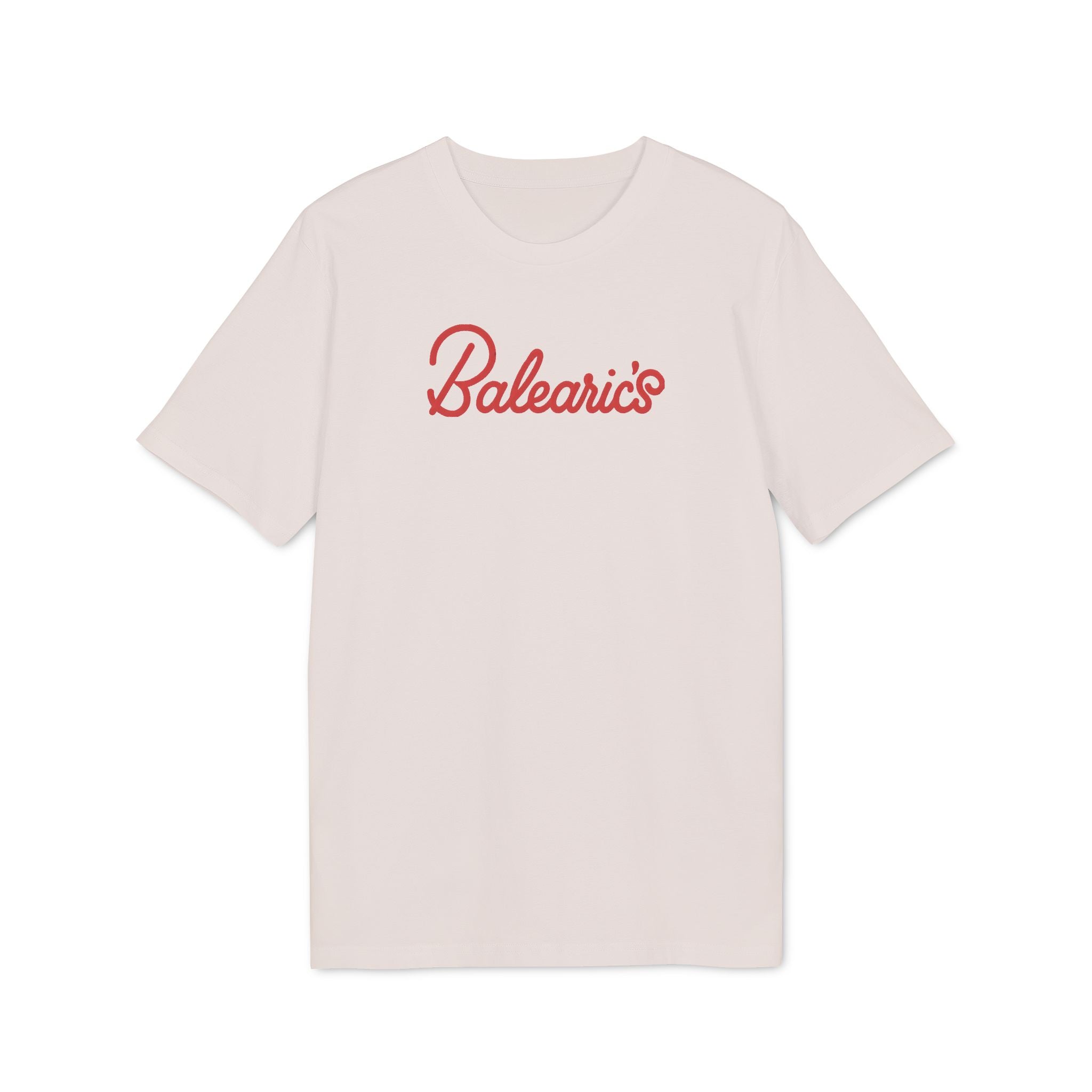 Balearic Blend T-shirt: A clean, flat-lay product photograph of the holiday camp weekender graphic tee in Vintage White, featuring the resort parody logo centered on the chest.
