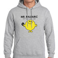 Gray hoodie with a yellow character and 'Mr. Ballearic' text on a white background