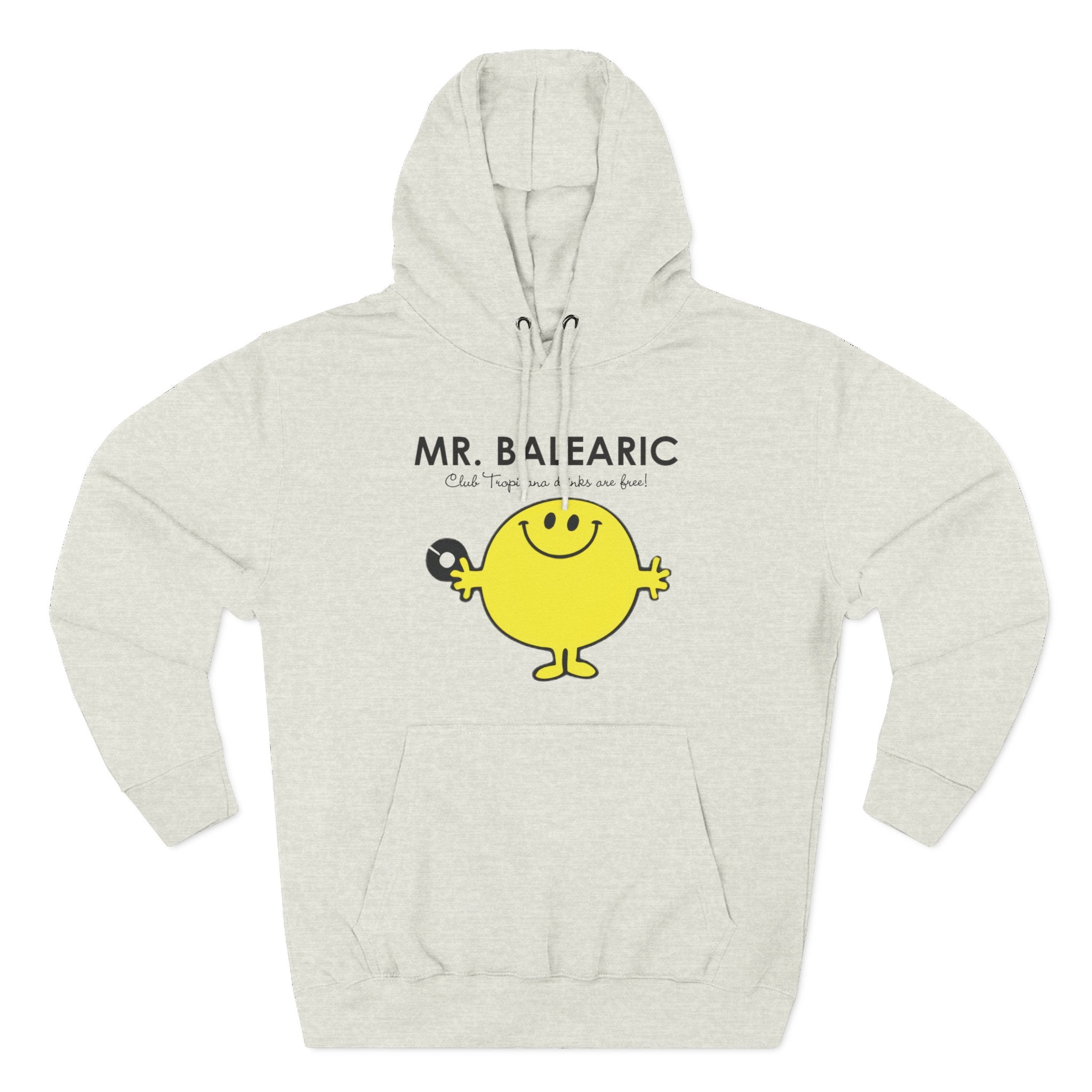Mr Balearic Hoodie: Oatmeal Heather fabric swatch for the Mr Balearic design.