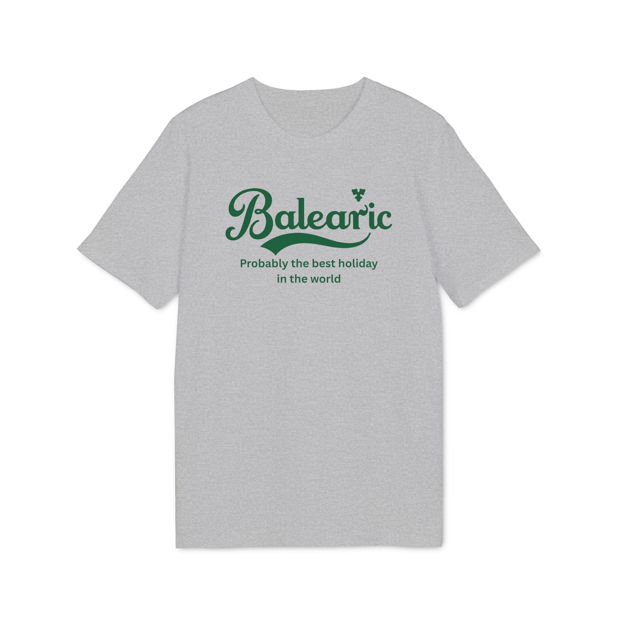 Balearic Blend T-shirt: Heather Grey flat-lay of the probably the best tee featuring the green graphic.