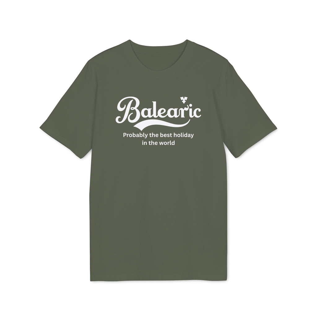 Balearic Blend T-shirt: Khaki flat-lay of the probably the best tee featuring the green graphic.