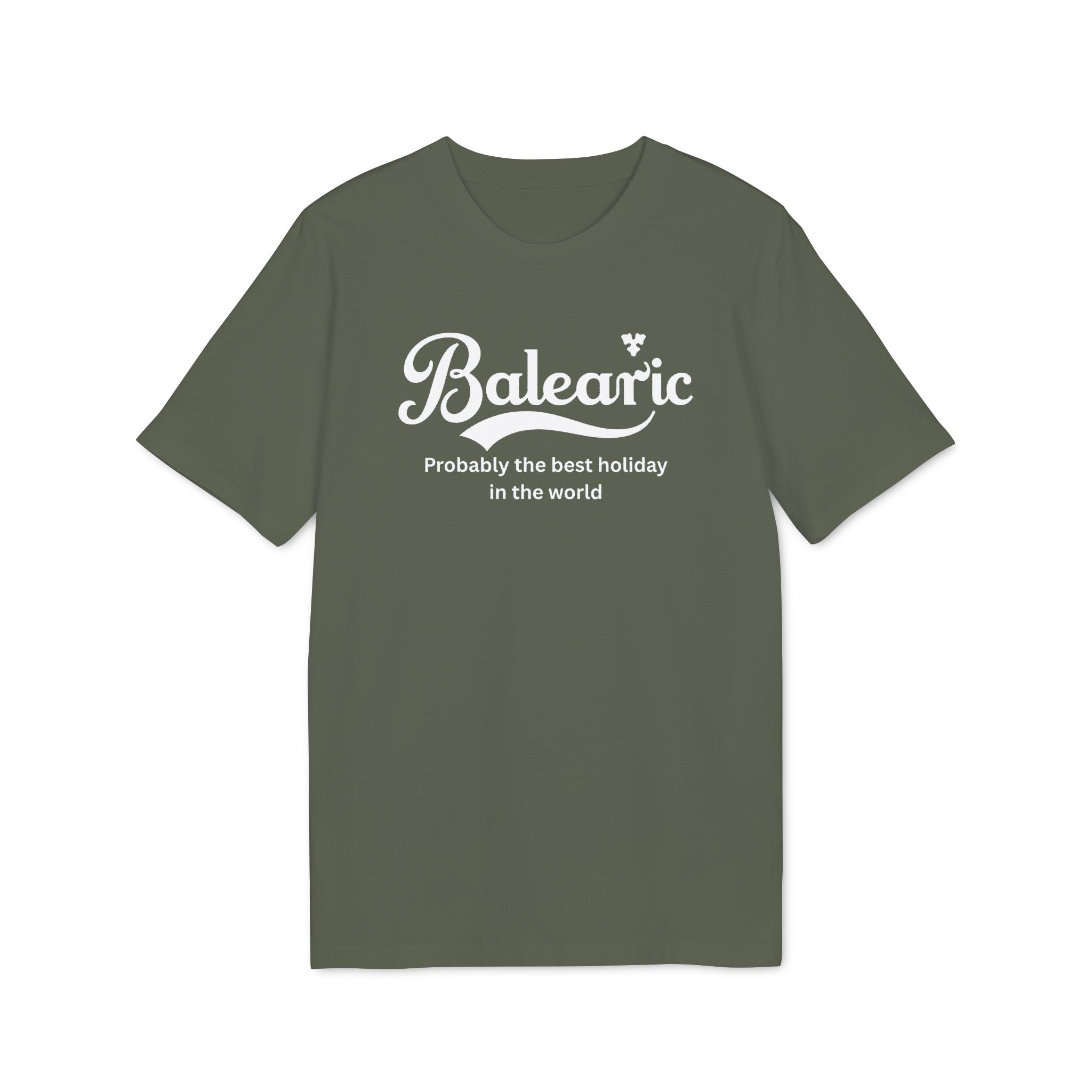 Balearic Blend T-shirt: Khaki flat-lay of the probably the best tee featuring the green graphic.