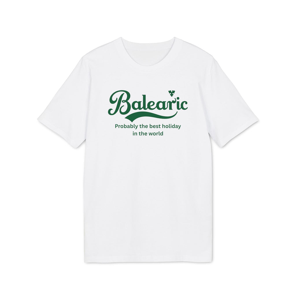 Balearic Blend T-shirt: White flat-lay of the probably the best tee featuring the green graphic.