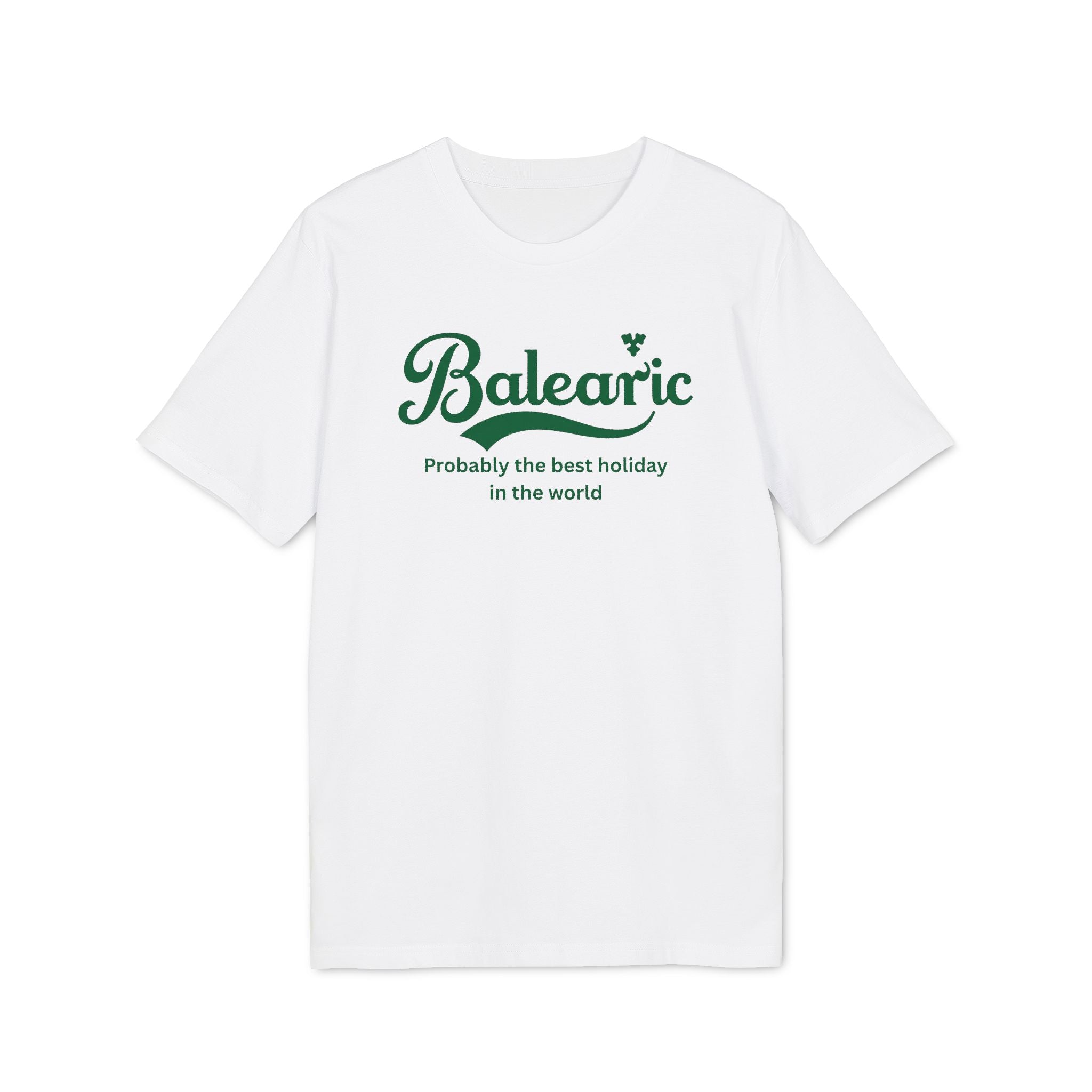 Balearic Blend T-shirt: White flat-lay of the probably the best tee featuring the green graphic.